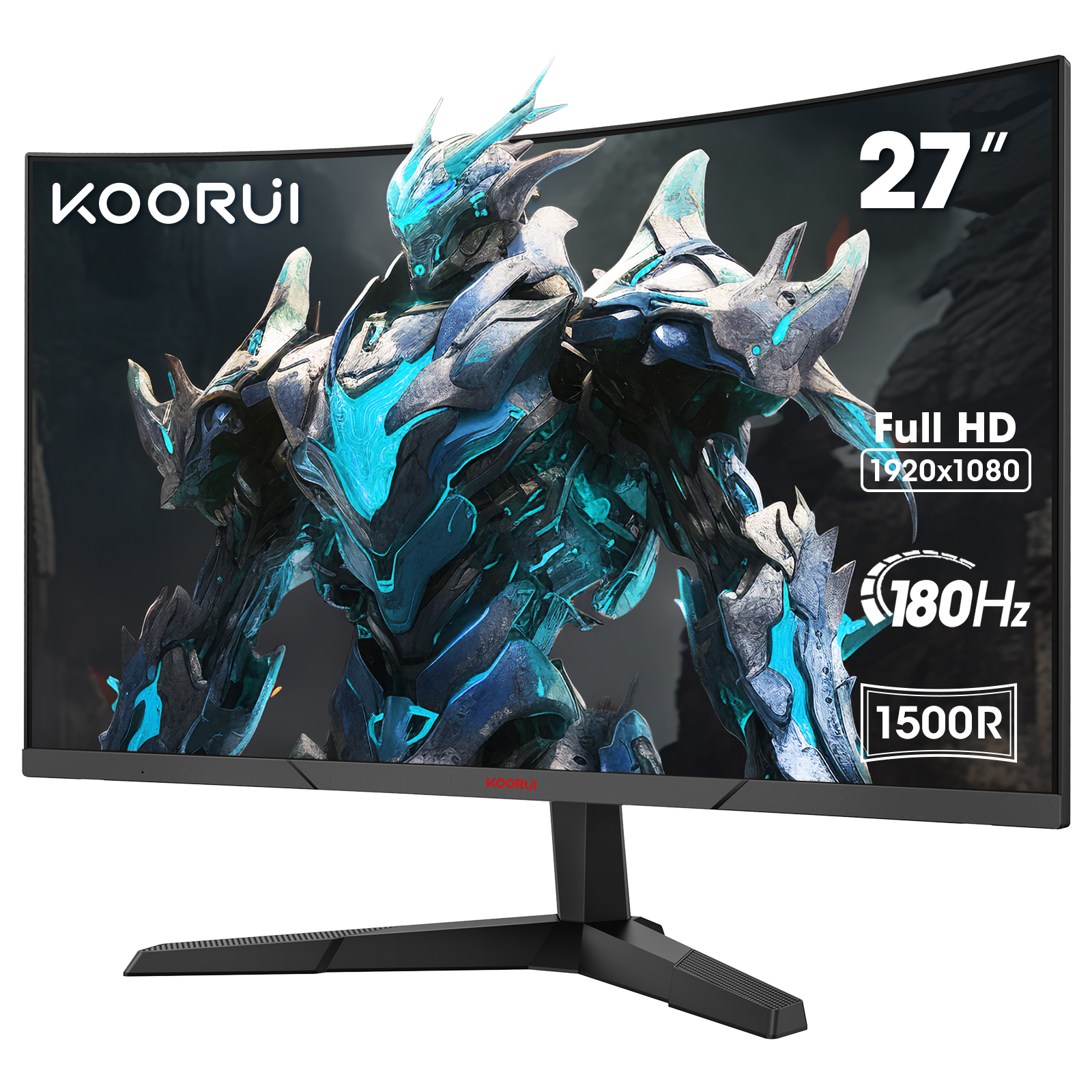 KOORUI 27 Inch Curved Gaming Monitor, FHD 1080p, 1ms Response Time, 180Hz Refresh Rates, HDMI 2.0/DP 1.2, 250cd/m² Brightness